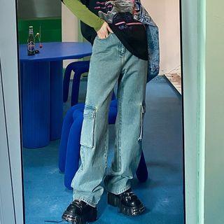 High-waist Straight-cut Cargo Jeans