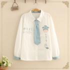 Tie-neck Milk Cow Embroidered Shirt