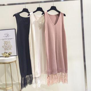 Sleeveless Lace Trim Midi Knit Dress