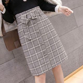 Plaid Belted A-line Skirt