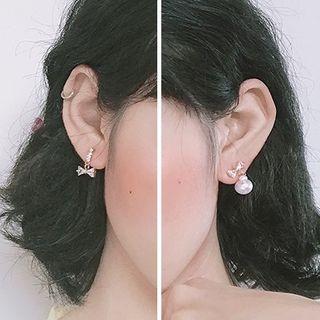 Mismatch Rhinestone Earring 1 Pair - Ac0924 - Faux Pearl - Silver & Gold - One Size