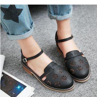 Laser Cut Perforated Chunky Heel Sandals
