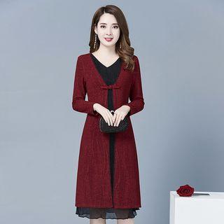 Color Block Frog Buttoned Dress