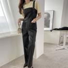 Quilted-panel Faux Leather Jumpsuit