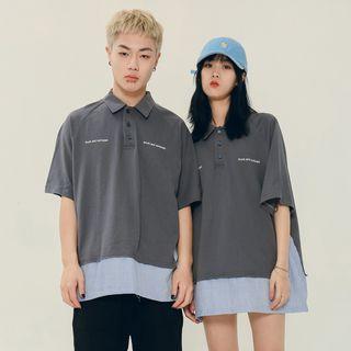 Couple Mock Two-piece Polo Shirt