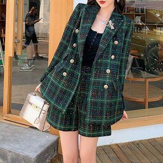 Set: Plaid Double-breasted Jacket + Shorts