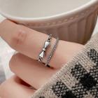Bow Layered Alloy Open Ring 1pc - Silver & Black - One Size