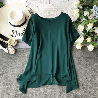 Short-sleeve Asymmetric Hem Chiffon Top