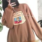 Long Sleeve Printed Pullover Brown - One Size