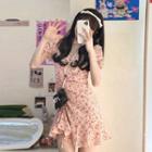 Short-sleeve Floral Print Mini A-line Dress Print - Red - One Size