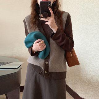 Two-tone Single-breasted Sweater Vest