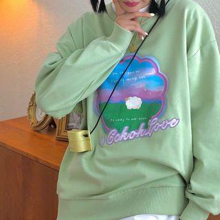 Long-sleeve Round-neck Sheep Print Sweatshirt
