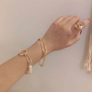 Faux Pearl Alloy Safety Pin Bracelet