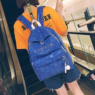 Faux-leather Lettering Zip Backpack