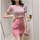 Colorblock Crop T-shirt / Lace-up Mini Skirt