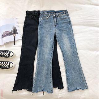 Asymmetric High-waist Frayed Jeans