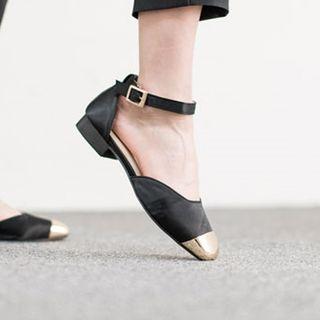 Metallic-toe Ankle-strap Flats