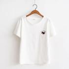 Short-sleeve Embroidered Cat T-shirt