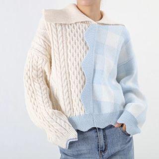 Gingham Panel Collared Sweater