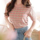 Round-neck Checked Ringer Knit Top