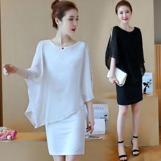 Chiffon Panel Elbow-sleeve Sheath Dress