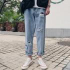 Straight Fit Ripped Cropped Jeans