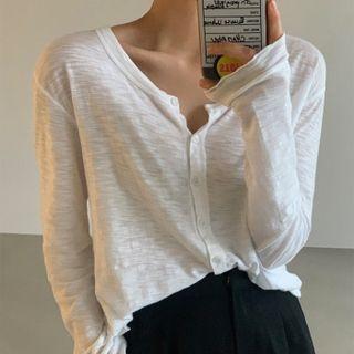 Long Sleeve V-neck Sheer T-shirt White - One Size