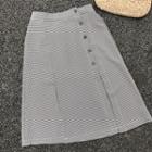 Plaid Buttoned Midi A-line Skirt