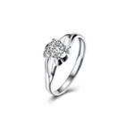 925 Sterling Silver Elegant Fashion Flower Adjustable Ring With Cubic Zircon Silver - One Size