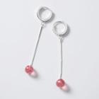 Ball Drop Earring 1 Pair - S925 Silver - Red Bead - Silver - One Size