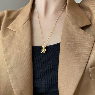 Bear Pendant Stainless Steel Necklace E496 - Gold - One Size