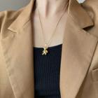 Bear Pendant Stainless Steel Necklace E496 - Gold - One Size