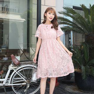 Short-sleeve Off-shoulder A-line Lace Dress