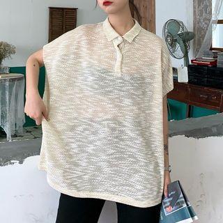Plain Short-sleeve Polo Collar Top