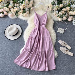 V-neck Open-back Spaghetti-strap Dress