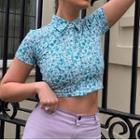 Floral Print Short-sleeve Polo Crop Top
