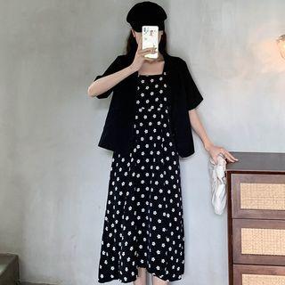 Sleeveless Star Print Midi Dress / Short-sleeve Plain Cropped Blazer