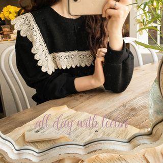 Sailor-collar Lace-trim Sweatshirt