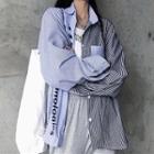 Striped Panel Lettering Long-sleeve Shirt As Shown In Figure - One Size