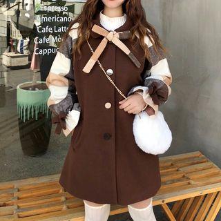 Plaid Panel Ribbon Accent Coat As Shown In Figure - One Size