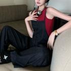 Halter-neck Top / Wide Leg Denim Dungaree
