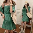 Short-sleeve Plaid Jacket / Plaid Sleeveless Dress