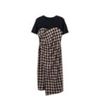 Short Sleeve Check Panel Asymmetrical Dress