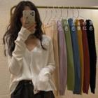Button-down Long-sleeve Light Knit Top In 9 Colors