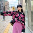 Rose-patterned Sweater Black - One Size