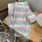 Rainbow Striped Short-sleeve Top Stripe - One Size
