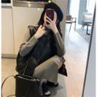 Mock-neck Long-sleeve Knit Dress / Faux-leather Vest