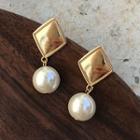 925 Sterling Silver Rhombus Faux Pearl Dangle Earring Faux Pearl - Gold - One Size