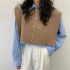 Long-sleeve Plain Shirt / Button-accent Shawl