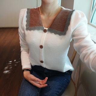 Lace-trim Contrast-trim Cardigan